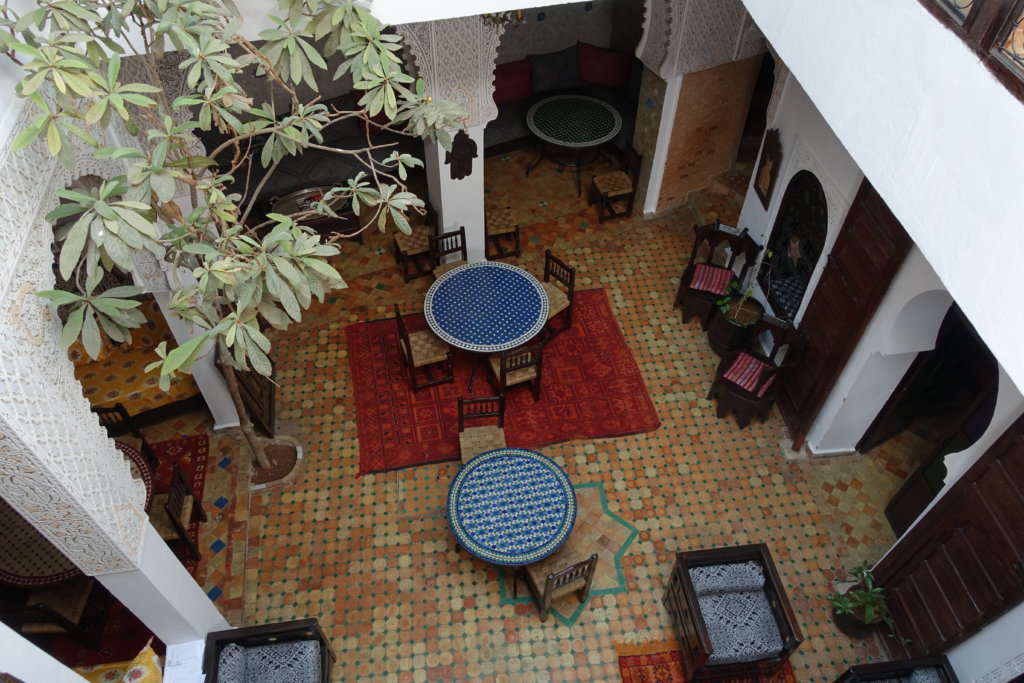Loby covered in tile in a Riad in Meknes Morocco