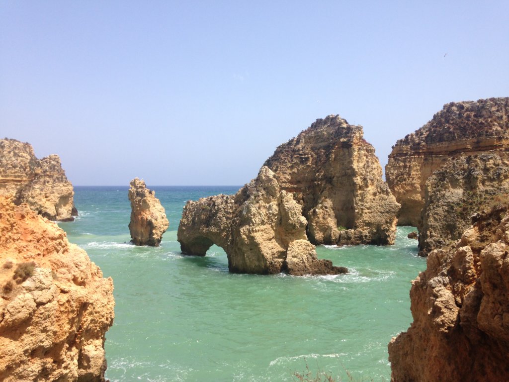 Blue Ocean and Large Rock Formations in lagos Portugal 