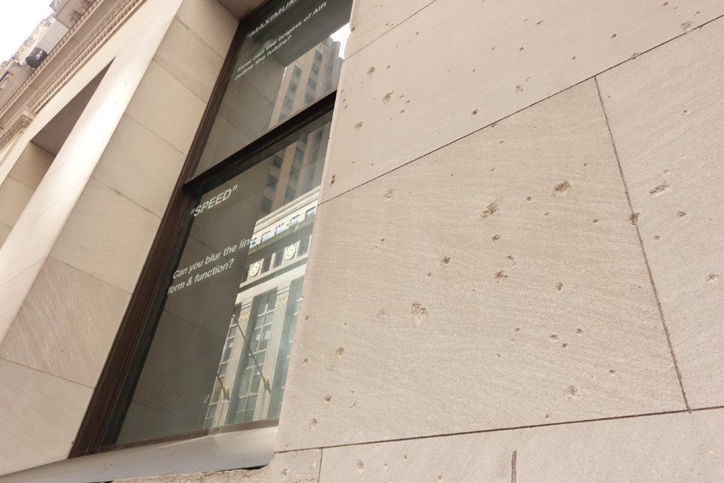 Damage on the side of the JP Morgan Building 