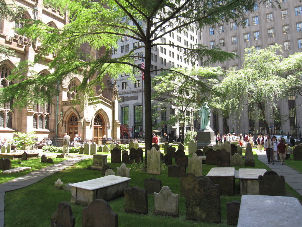 Old graves behind Trinity Church, last stop on the financial district tour