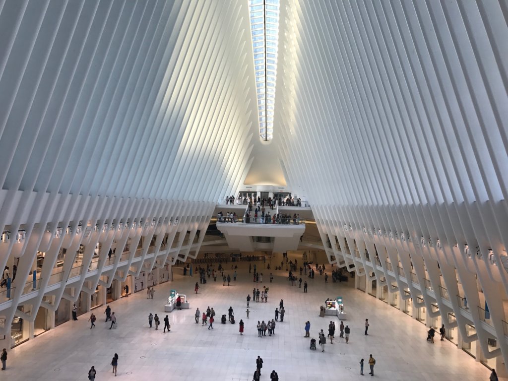 Inside the WTC hub, large white structure
