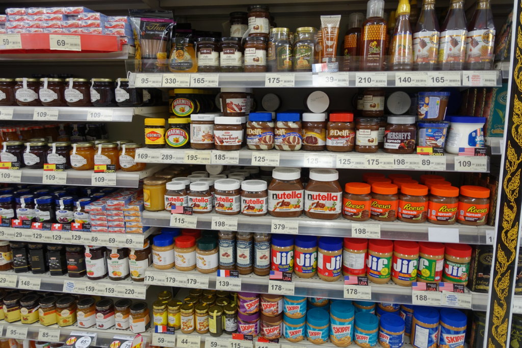 Shelves of western food items like peanut butter to show you the best and worst of Chiang Mai