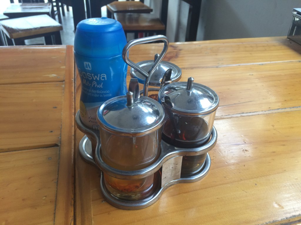 Condiments at a Thai food restaurant to show you how to lose weight eating thai food