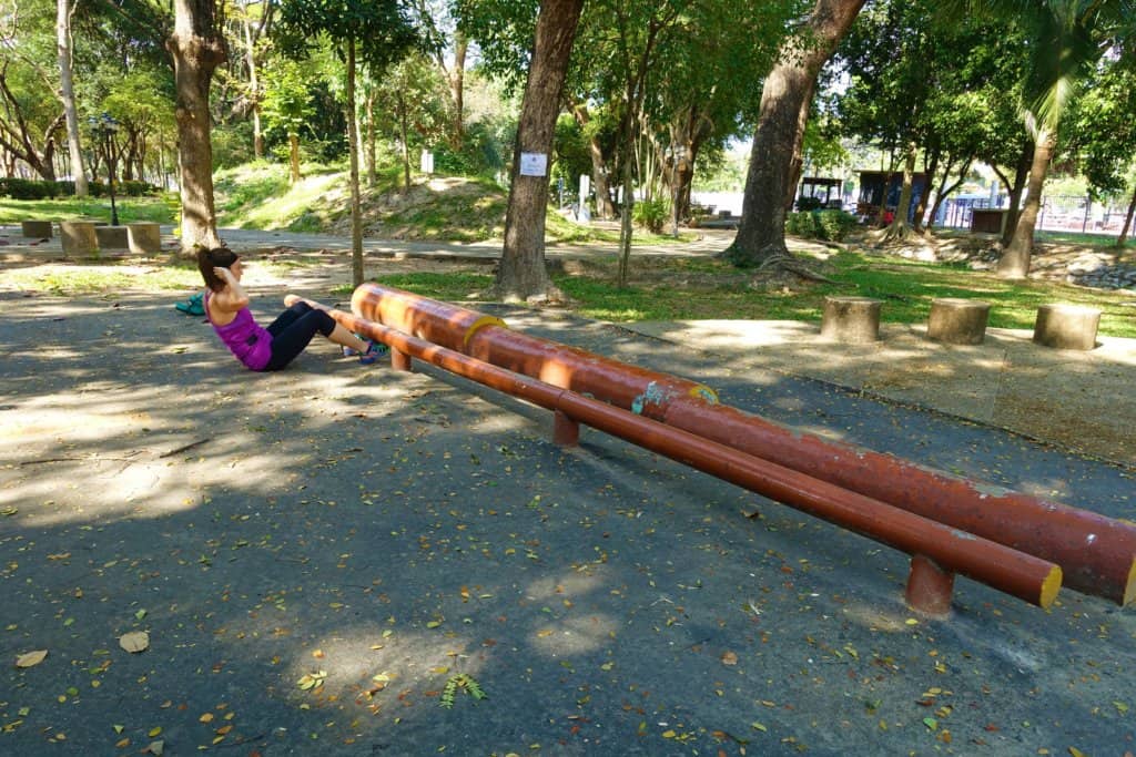 Doing a sit up in Princess Park 