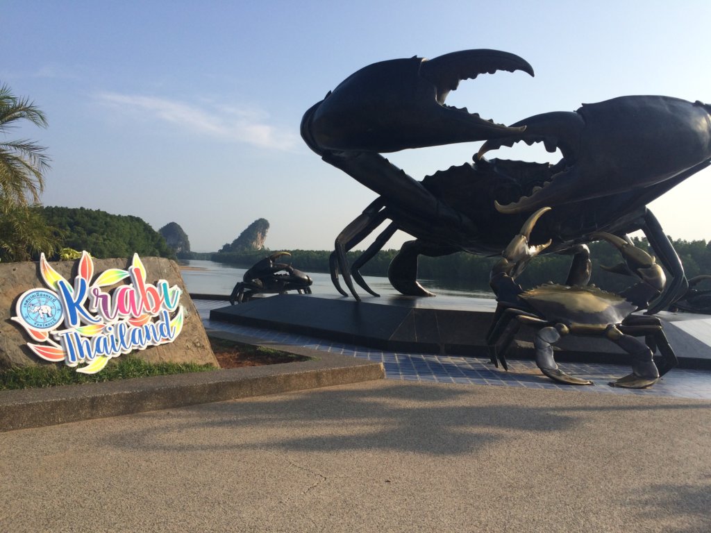 Large Crab statue by waterfront