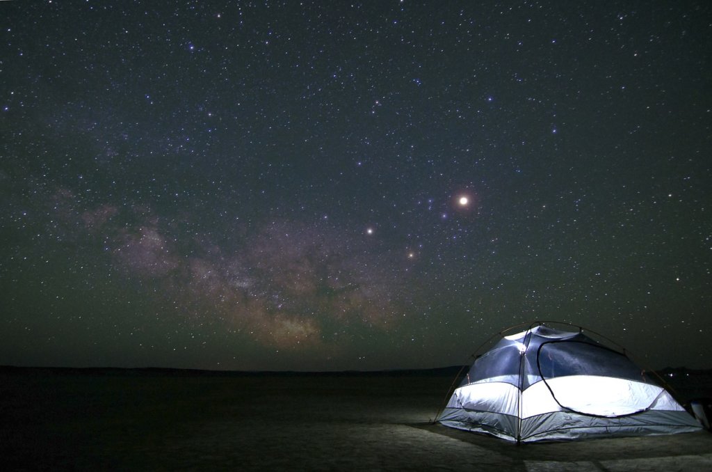 tent under a sky fyll of stars