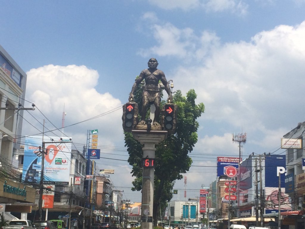 Large Ape statues on top of street lights