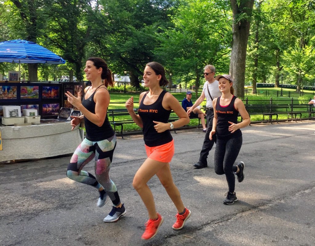 Three woman running with Fit Tours