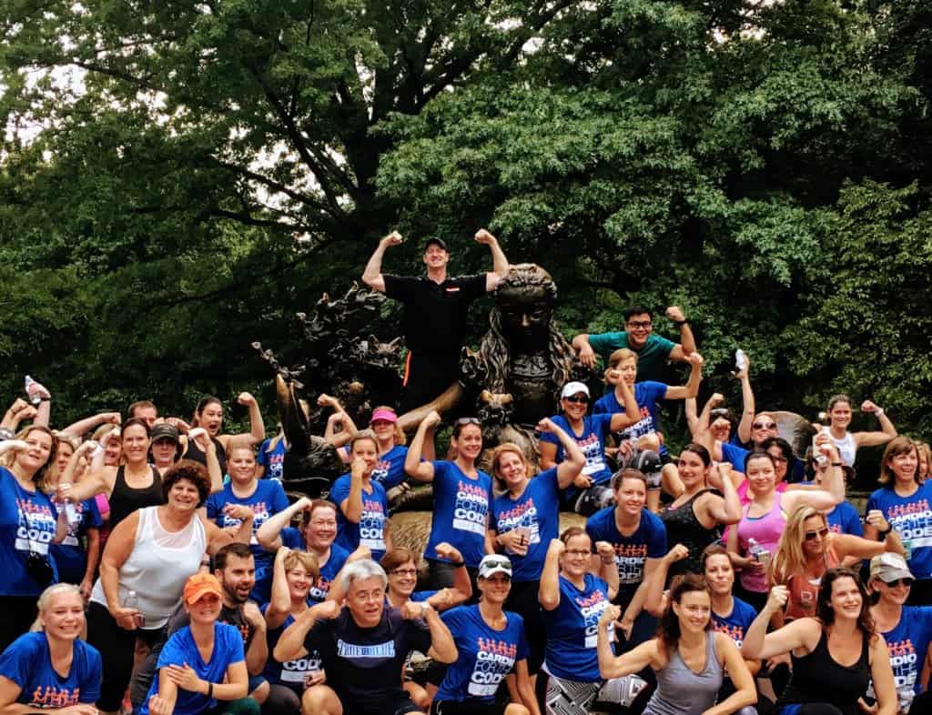 Mike and a large group of people posing in central park