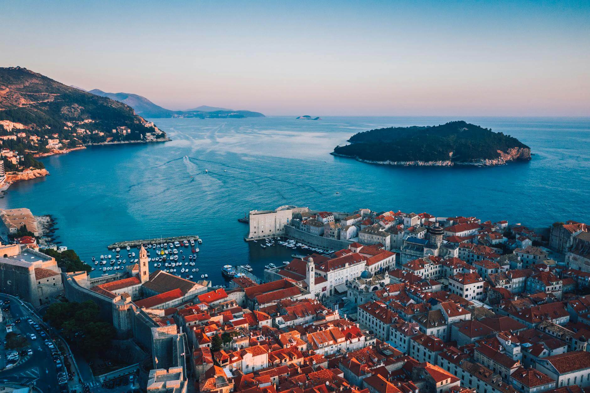 aerial view of a city and island in Croatia as one of the delicious destinations