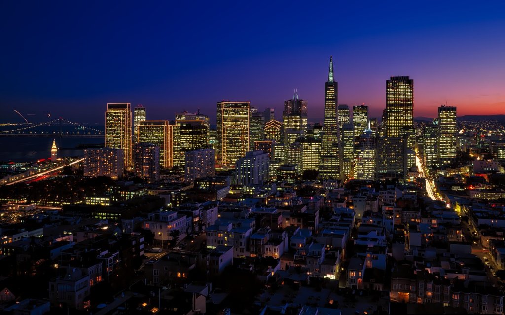The skyline of San Fran California at night 