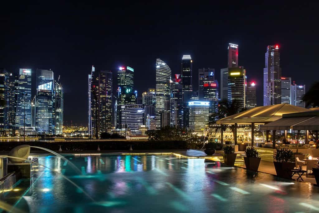 The singapore night skyline, which makes it not one of the most boring cities in the world