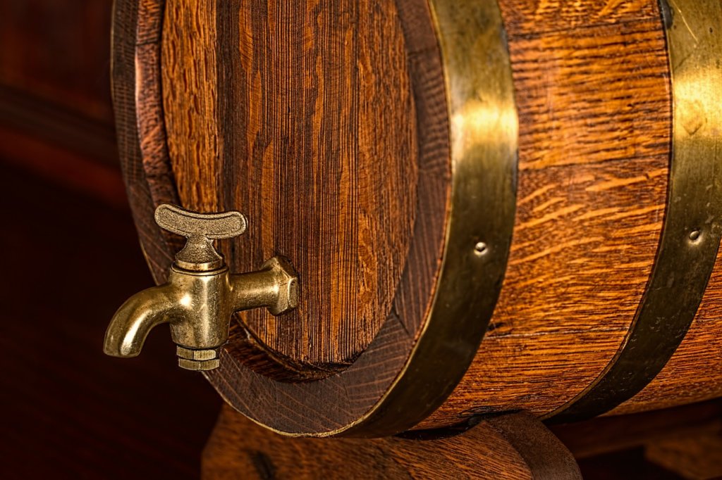 A large wooden beer barrel