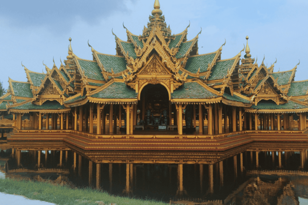 yellow and green temple replica in the ancient city as part of a 4 day bangkok itinerary 