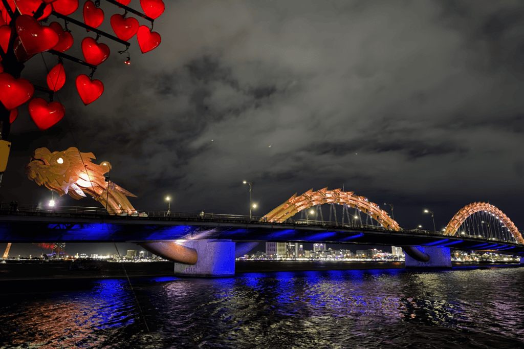 Dragon Bridge fire show at night in Da Nang Vietnam - one of the free things to do in Da Nang