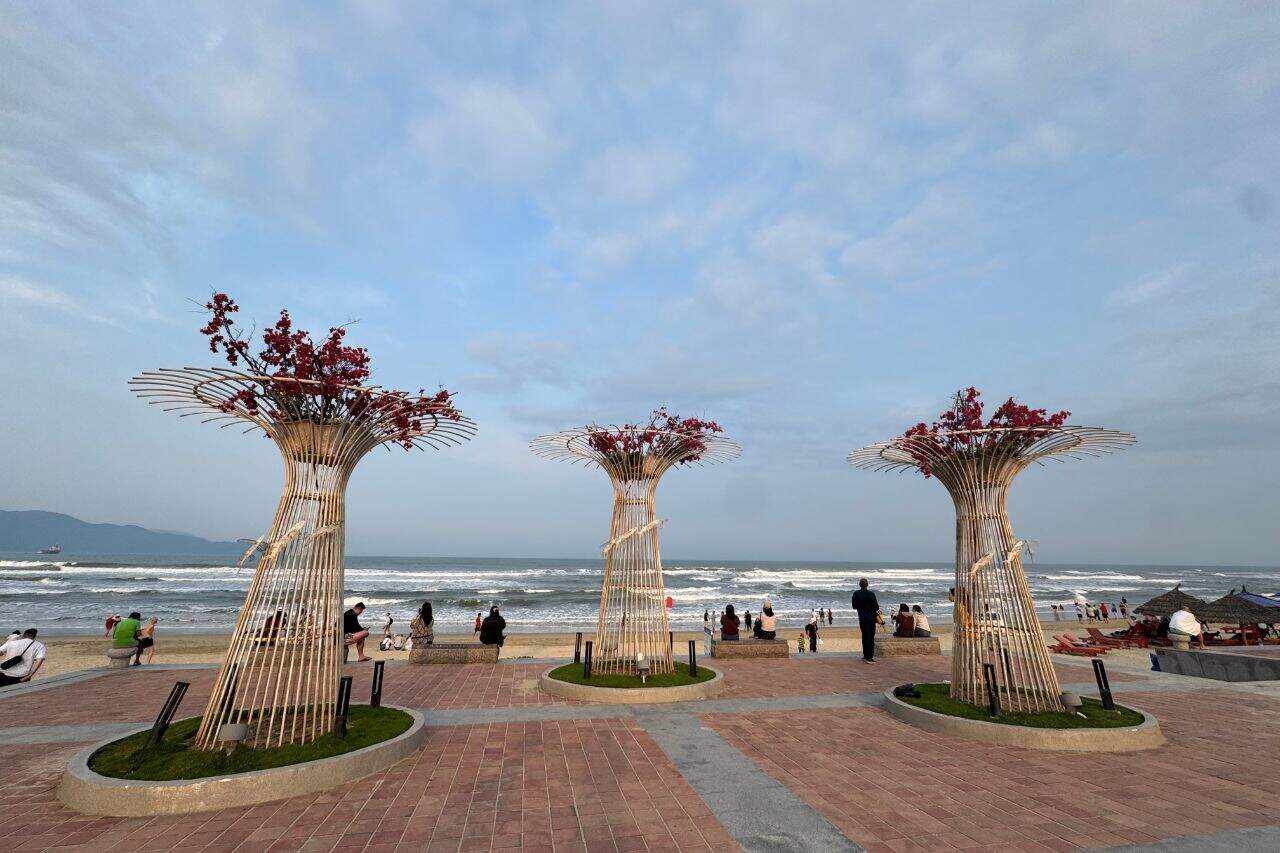 Artistic flower-shaped beach installations along My Khe Da Nang Beach promenade