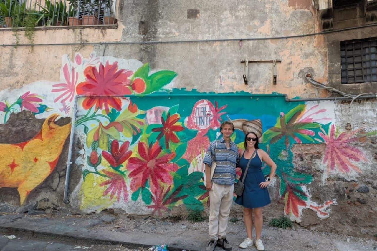 Tour guide and guest one of the best thing to do in Catania - a food tour!