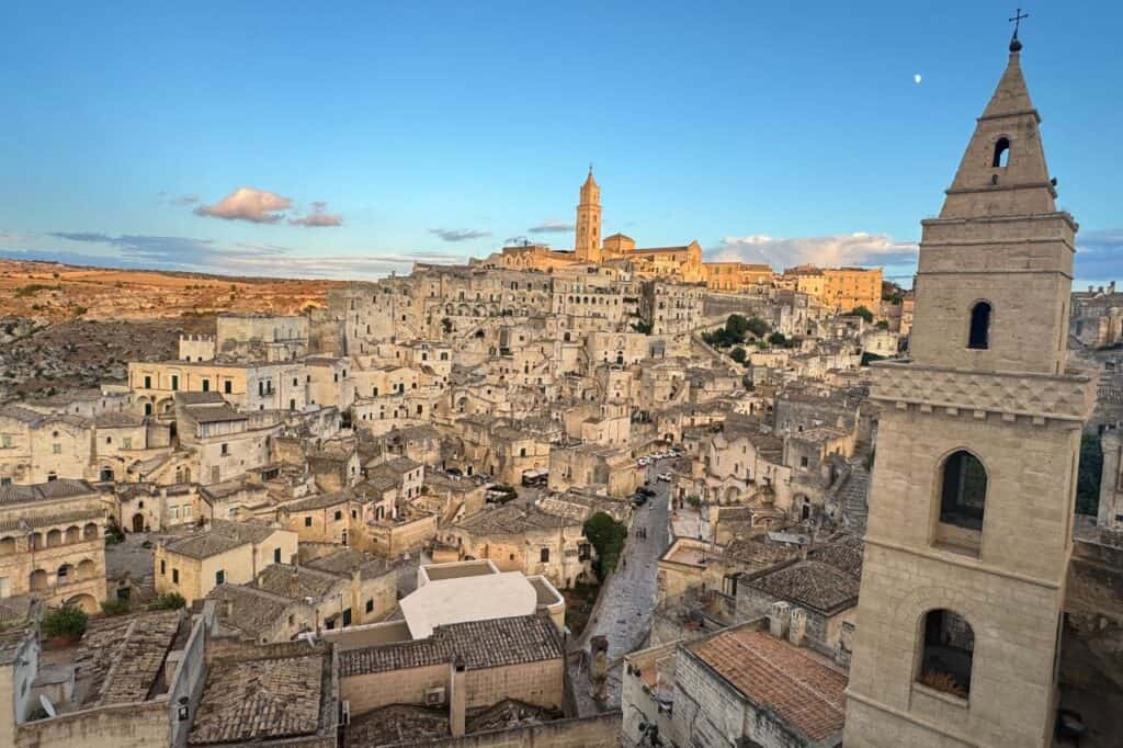 Close-up of Matera’s old town architecture with layered stone houses and arches