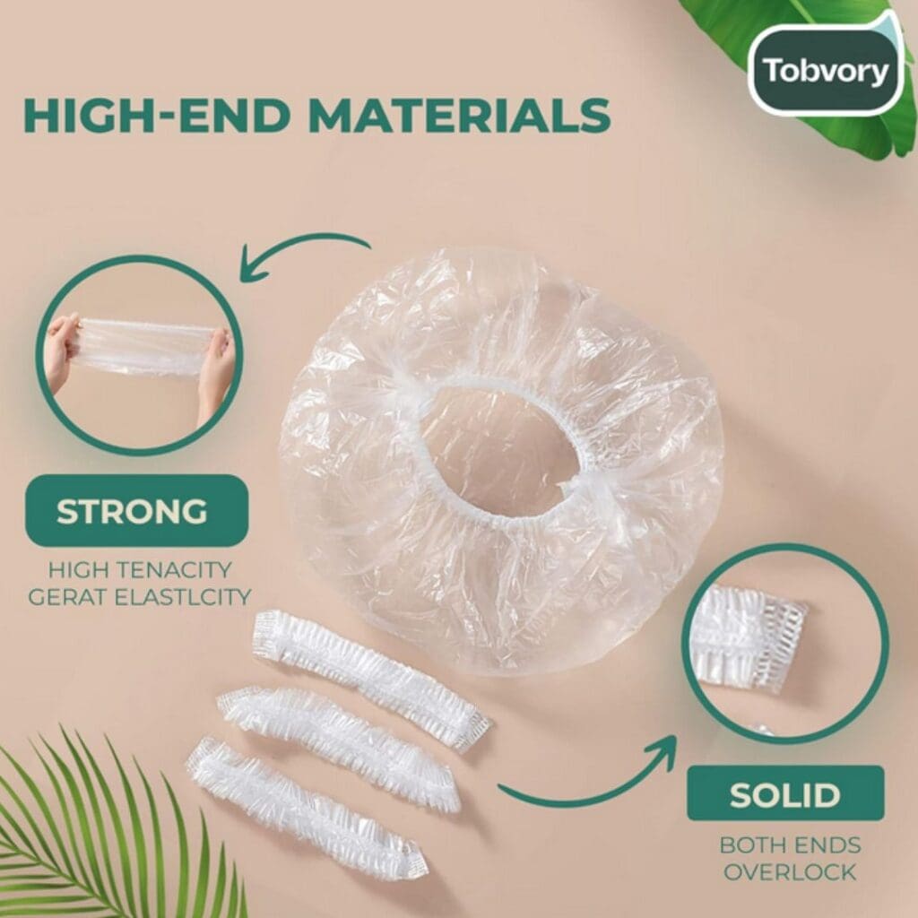 Clear disposable shower cap with stretchable elastic band and high-end material durability features