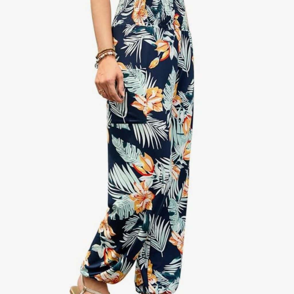 Lightweight loose-fit harem pants with elastic waistband and tapered ankle cuffs