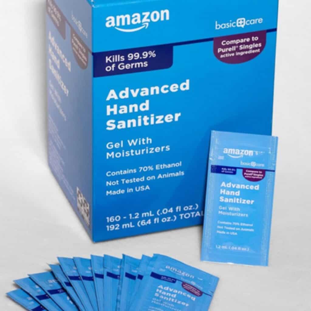 Travel-size sanitizer wipes in portable resealable pack